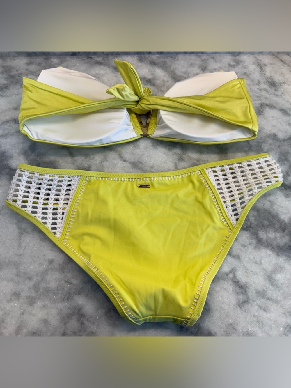 Victoria’s Secret Neon Yellow Bikini XL Crochet Sides Bandeau Top Euro Summer - Picture 4 of 6